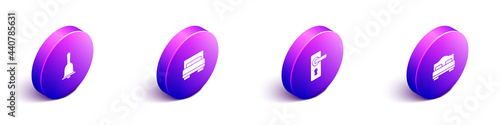 Set Isometric Hotel service bell, room bed, Door handle and icon. Vector