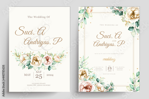 elegant peony flowers invitation card set