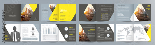 Corporate business presentation guide brochure template, Annual report, 16 page minimalist flat geometric business brochure design template, A4 size.