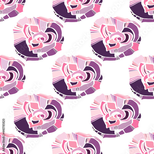 seamless pattern white rose ornament decor applique pink purple vector
