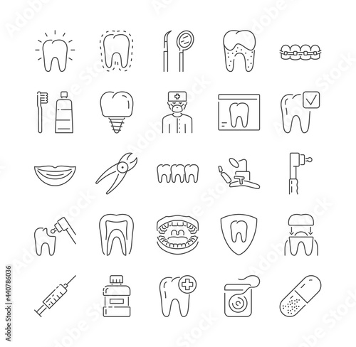 Set of Dentistry, Orthodontics Vector Outline Icons