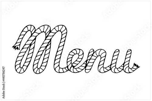 Menu, lettering with sea boat rope