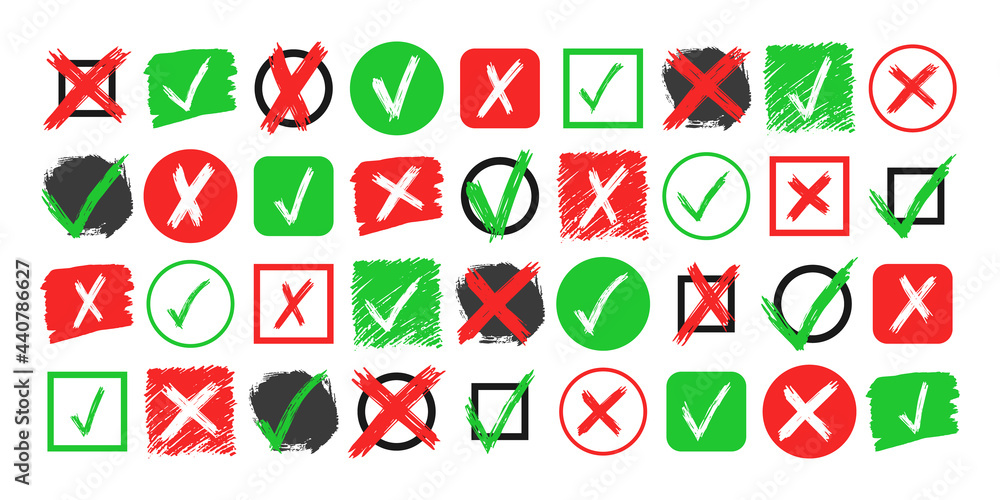 Fototapeta premium Hand drawn check and cross sign elements