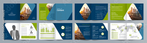 Corporate business presentation guide brochure template, Annual report, 16 page minimalist flat geometric business brochure design template, A4 size.