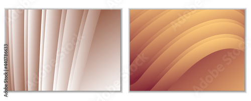 Abstract gradient waves background and folds. A set of 2 templates. 3D illustration in gentle pastel colors. Vector