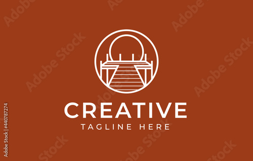 Lake Dock Logo Design Template. Dock Construction Icon Line Art Vector