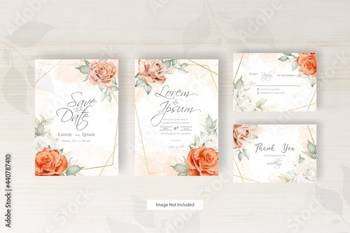 watercolor wedding invitation template with arrangement floral and hand drawn floral geometric frame
