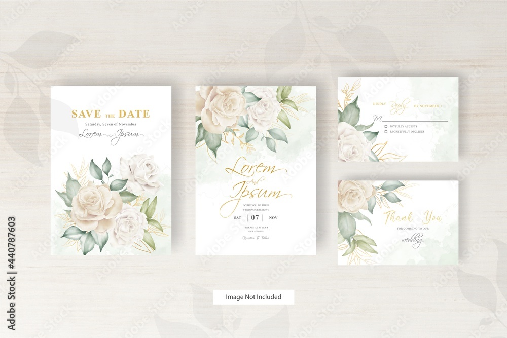 watercolor wedding invitation template with arrangement floral and hand drawn floral geometric frame
