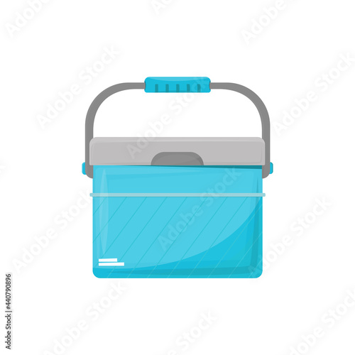 Cooler bag in blue on a white background. Closed ice box. Portable handheld cooler for road trips, beach trips and medication. Vector illustration, flat.