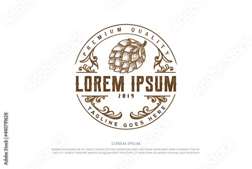 Rustic Antique Old Hipster Hop for Craft Beer Brewing Brewery Badge Emblem Label Logo Design Vector