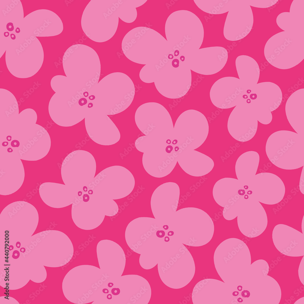 Vector Oversized pink flowers on dark pink background, retro style perfect for fashion, textile, fabric, pillow throws, phone cases, tablet cases,