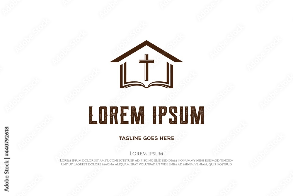 Fototapeta premium Simple Jesus Christian Cross with Bible for Church Chapel or School Logo Design Vector