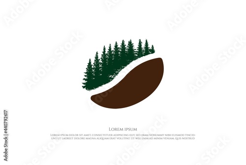 Coffee Bean with Pine Cedar Spruce Conifer Evergreen Larch Cypress Hemlock Fir Trees Forest Logo Design Vector