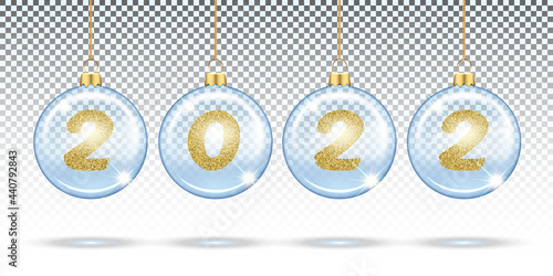 Transparent Christmas balls 2022 gold vector realistic eps 10 photo