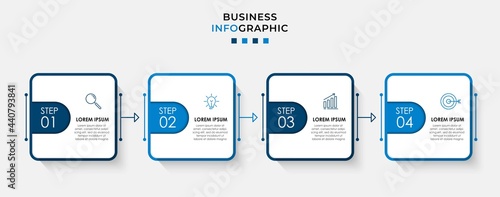 Business Infographic design template Vector with icons and 4 options or steps. Can be used for process diagram, presentations, workflow layout, banner, flow chart, info graph