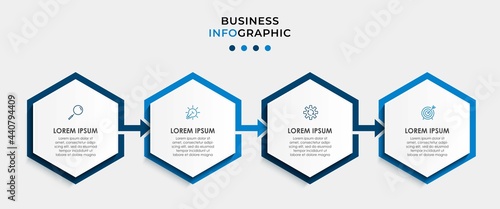 Business Infographic design template Vector with icons and 4 options or steps. Can be used for process diagram, presentations, workflow layout, banner, flow chart, info graph