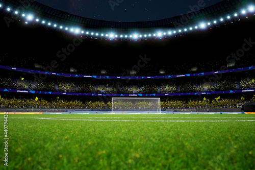 night soccer stadium arena with crowd fans . High quality photo render © AStakhiv
