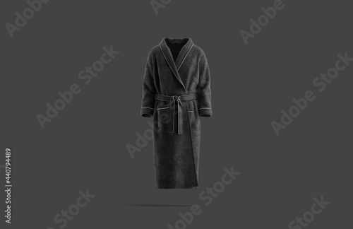 Blank black hotel bathrobe mock up, dark background photo