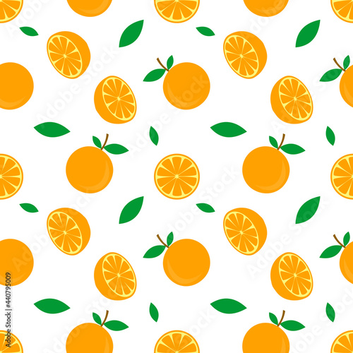 seamless pattern vector illustration of orange fruit and green leaf design. white background. design for wallpaper,backdrop and print on fabric. modern templates