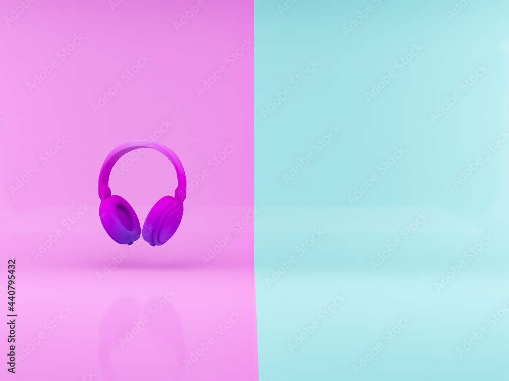 3d rendering.purple Headphone on abstract  different corlor background.minimalist concept.concept design.
