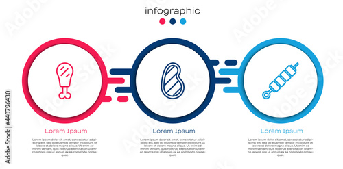 Set line Chicken leg, Steak meat and Grilled shish kebab. Business infographic template. Vector