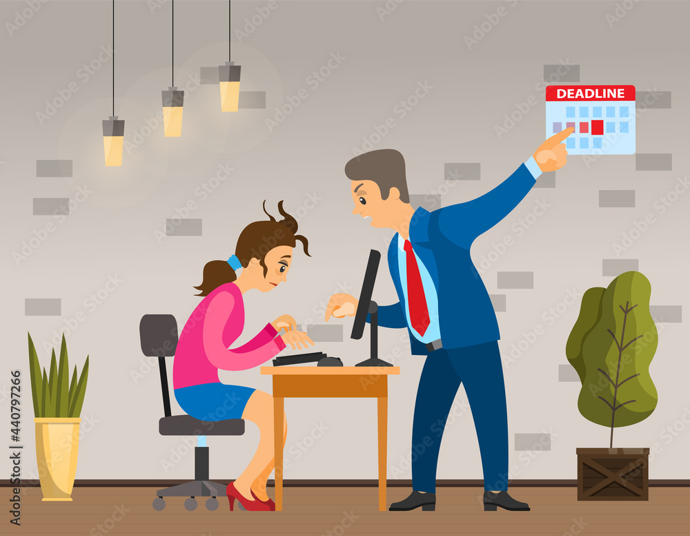 Missing deadline, bad time management. Work in high stress conditions and under hard boss pressure. Scene of tired, nervous, stressed people clutches head at work, many tasks. Deadline metaphors Missing deadline, bad time management. Work in high stress conditions and under hard boss pressure. Scene of tired, nervous, stressed people clutches head at work, many tasks. Deadline metaphors