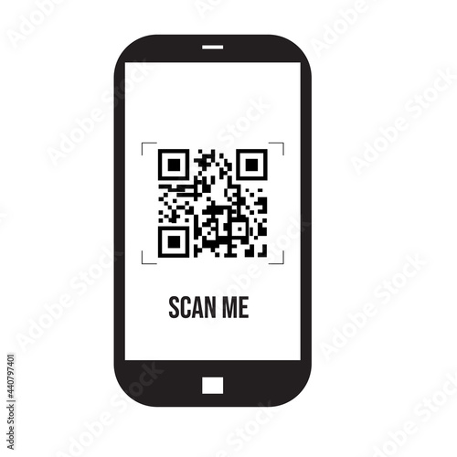 Vector mobile phone scan QR code on screen icon symbol on white background.