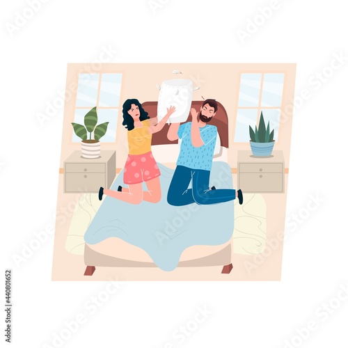 Problems in a married couple. Quarrel in a bed.