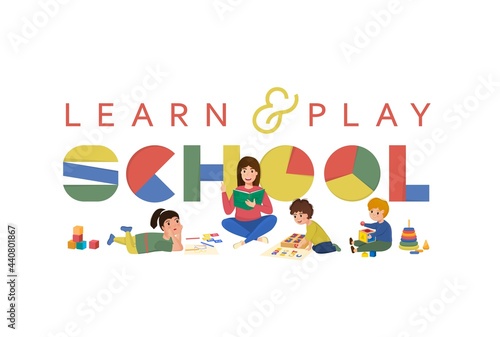 Montessori logotype. Public school and kindergarten logo.