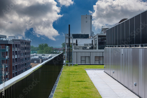 Small lawn on a building roof in Montreal.