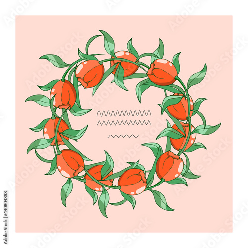 Handmade vector illustration, wreath with tulpes, design for invitations and greeting cards photo