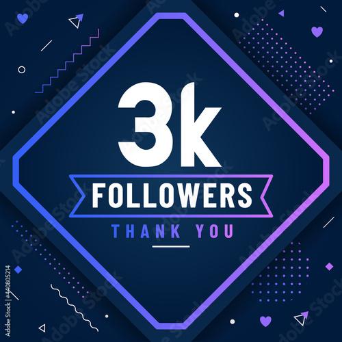 Thank you 3K followers, 3000 followers celebration modern colorful design.