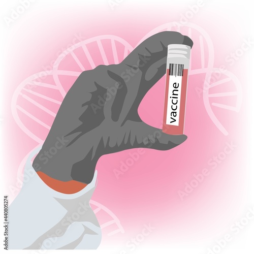 A developed vaccine in the hand of a doctor. Medical vial with a vaccine. 