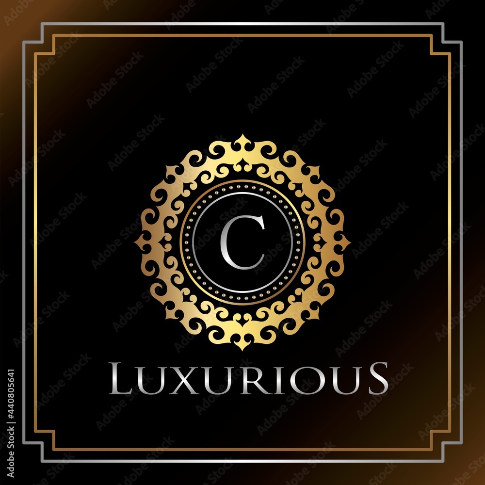 Fototapeta premium Gold Luxury Ornate Badge C Logo Letter. Elegance Ornate Decorative Luxury Initial Logo Template.