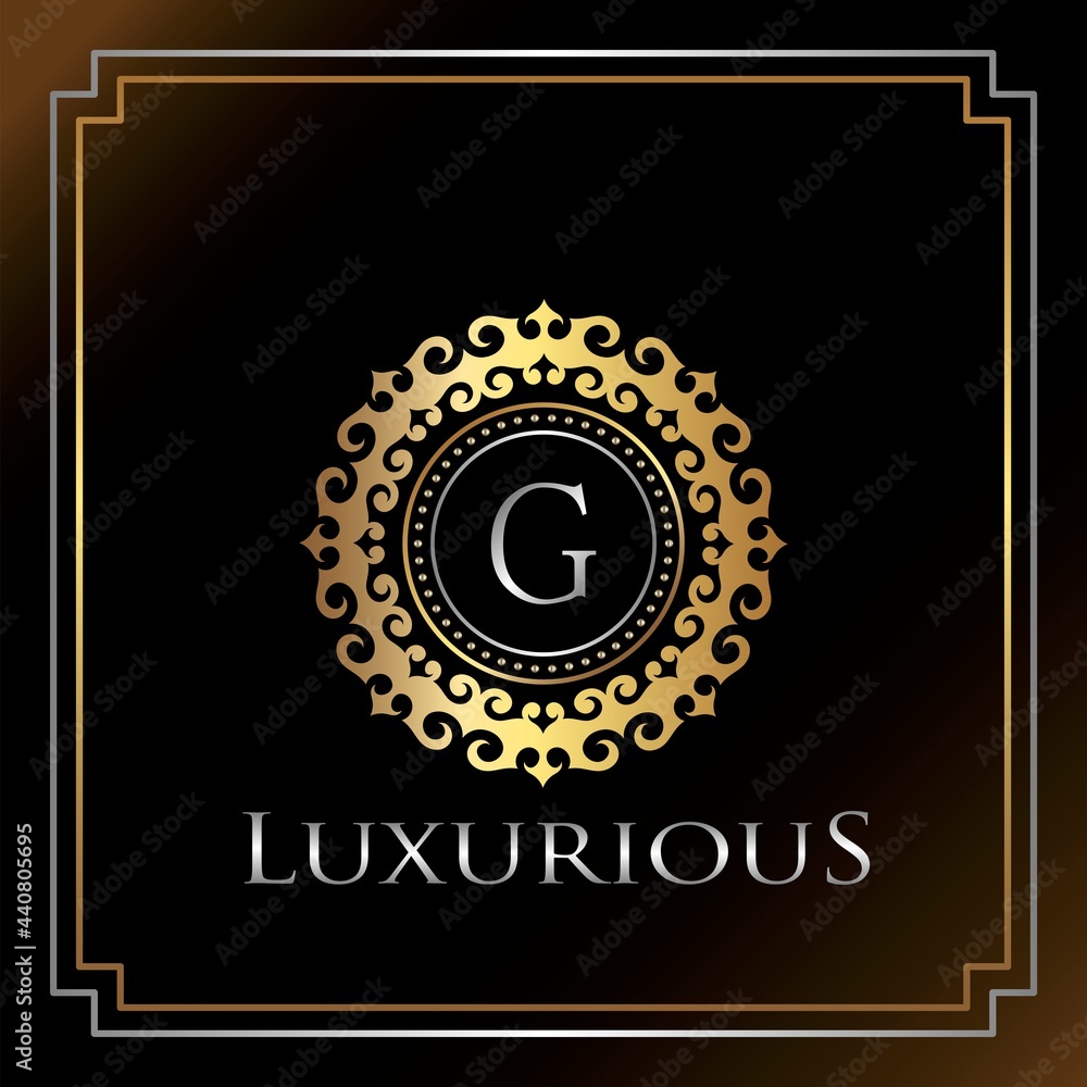 Fototapeta premium Gold Luxury Ornate Badge G Logo Letter. Elegance Ornate Decorative Luxury Initial Logo Template.
