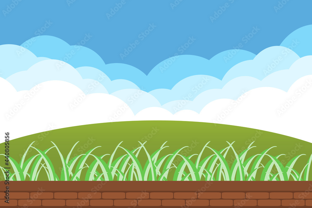 Obraz premium 山と雲の背景 長方形 雑草B