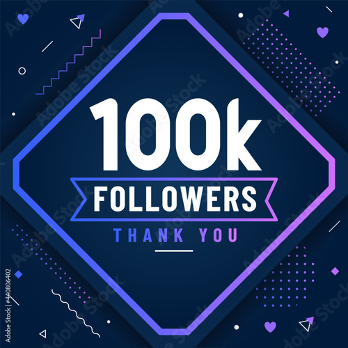 Thank you 100K followers, 100000 followers celebration modern colorful design.