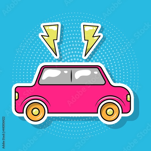 Pop art car, isolated object, vector illustration.