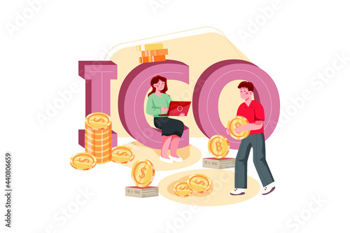 ICO Blockchain Illustration concept. Flat illustration isolated on white background.