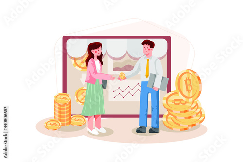 Blockchain Platform for E-commerce Illustration concept. Flat illustration isolated on white background.