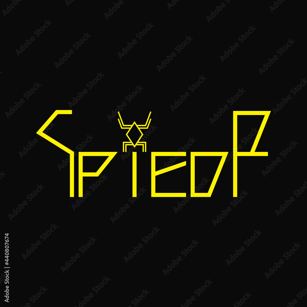 Typography Spider Logo Concept. Yellow and Black. Lettering Logotype. Logo, Icon, Symbol and Sign