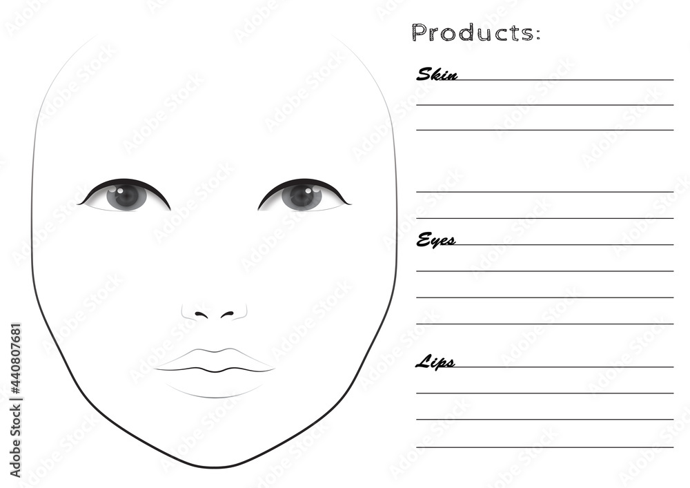 Face chart for make up artist Face chart for make up artist