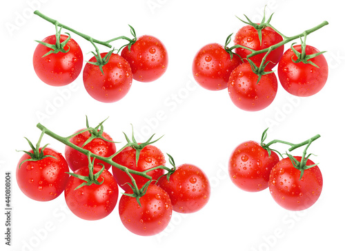 Collection of cherry tomato branches, isolated on white background