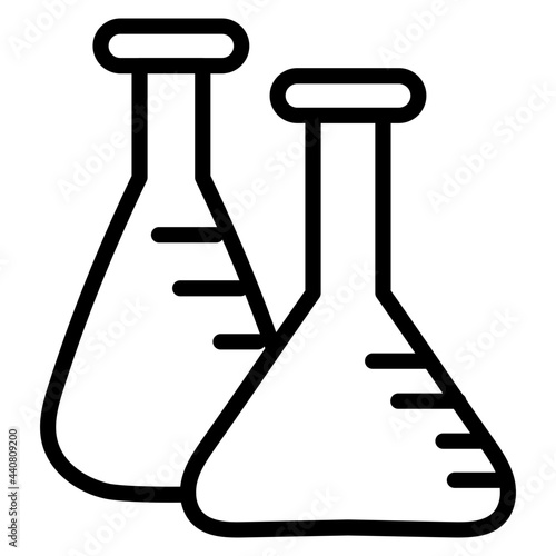 Chemical flasks icon in linear design, experiment concept vector