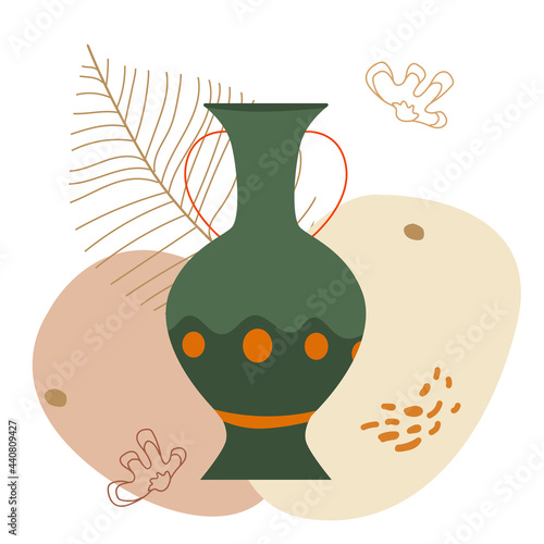 Clay pottery scenes. Social media post. Boho elegant square background. Elegant, aesthetic layout for business. Arrangements for fashion shops, beauty brand. Earthy colors vase. Isolated on white