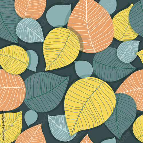 Seamless pattern with colorful leaves. Botanical background  autumn season. Design elements. Perfect for textile  packing  fabric  invitations  cards. Leaf fall