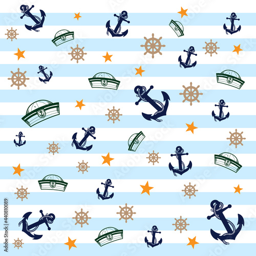 Vector pattern with marine paraphernalia, template for the day of the sailor
