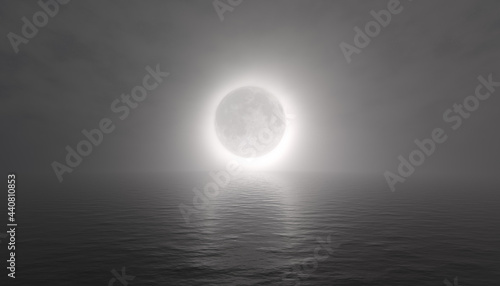 Rendered 3D Hazy Moon Eclipse Over Ocean Background © swatch+soda