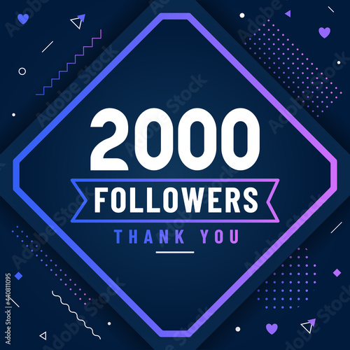 Thank you 2000 followers, 2K followers celebration modern colorful design.