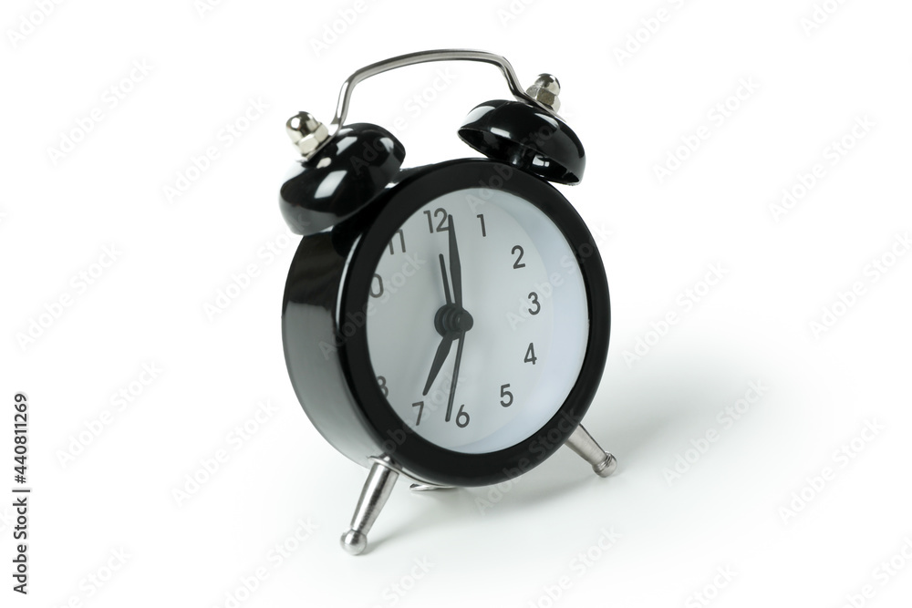 Black alarm clock isolated on white background Black alarm clock isolated on white background